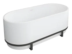Banheira clássica oval decoração metal - 230 L - 160x75x60 cm - Branco - Acrílico - PLECO