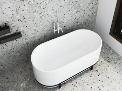 Banheira clássica oval decoração metal - 230 L - 160x75x60 cm - Branco - Acrílico - PLECO