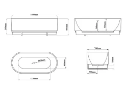 Banheira clássica oval decoração metal - 230 L - 160x75x60 cm - Branco - Acrílico - PLECO