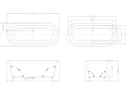 Banheira clássica oval preta de 234 L, 173 x 78 x 57 cm, NEPTUNA