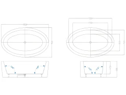 Banheira clássica oval preta de 206 L, 185 x 91 x 58 cm, MARMATI