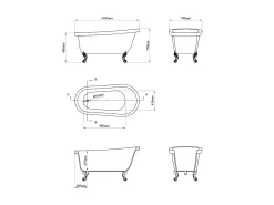 Banheira clássica retro - 200 L - 145 x 74 x 77 cm - Branco com pés brancos - NISOS