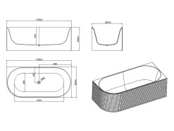Banheira de canto estriada 240 L, branco fosco, acrílico, canto direito, 170 cm - BARBORI
