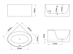 Banheira de canto oval em acrílico branco brilhante 176 L, 100 x 100 x 58 cm - MARTA