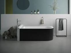 Banheira de canto oval preta em acrílico, 240 L, 170 x 75 x 58 cm, canto esquerdo - ANIKA