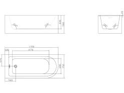 Banheira de canto oval preta em acrílico, 240 L, 170 x 75 x 58 cm, canto esquerdo - ANIKA