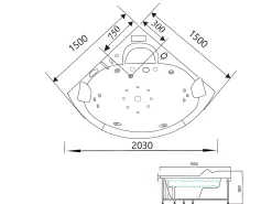 Banheira de hidromassagem 150 X 150 cm Cromoterapia 12 jactos - Mimosa