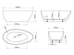 Banheira de instalação livre - 245 L - 160 x 82 x 58 cm - Preto fosco - Acrílico - APULIA