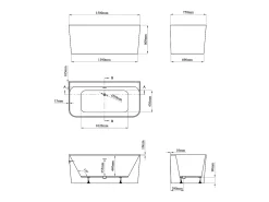 Banheira de pousar e encostar retangular 216 L, 150x75x60 cm acrílico branco - ATESA