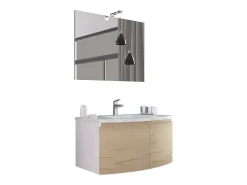 Banheira móvel rover fumado "Ettore" com 2 frentes com LED specchio e lavatório em cerâmica cm 80x49 42h
