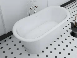 Banheira oval independente - estilo retrô - 180 L - 150 x 74 x 63 cm - Branca - Acrílico - PLEMATO