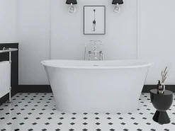 Banheira oval independente - estilo retrô - 180 L - 150 x 74 x 63 cm - Branca - Acrílico - PLEMATO