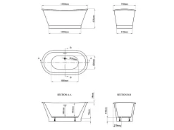 Banheira oval independente - estilo retrô - 180 L - 150 x 74 x 63 cm - Branca - Acrílico - PLEMATO