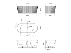 Banheira pousar e encostar estriada acrílico branco brilhante 170,5 x 80 x 58,5 cm, ZELINA