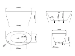 Banheira semiclássica branca 167 L acrílico 130 x 72 x 58 cm - AMOSARI