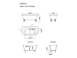 Banheira semiclássica com pés 154 L, 170 x 74 x 61 cm, acrílico verde fosco - SPARUS
