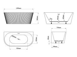 Banheira semiclássica estriada em acrílico branco, 206 L, 149 x 75 x 58 cm, ZELINA