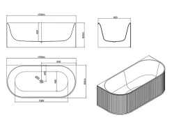 Banheira semiclássica estriada 240 L, 170 x 80 x 60 cm, branco fosco, acrílico - BARBORI