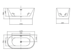 Banheira semi-clássica oval preta em acrílico, 200 L, 149,5 x 75 x 58 cm, DIVINA