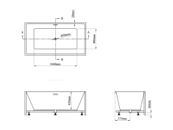 Banheira semiclássica retangular branca de 202 L, 150 x 75 x 58 cm, PIKAIA