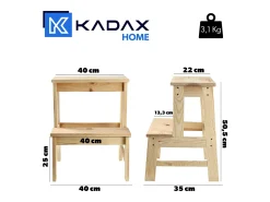 Banqueta de cozinha de madeira KADAX com plataforma de 50 cm e degrau sólido