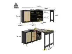 Bar giratório com 2 portas de correr em rattan e gaveta - Preto