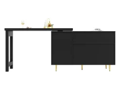 Bar giratório com 2 portas de correr em rattan e gaveta - Preto