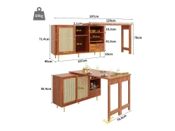 Bar giratório com 2 portas de correr em rattan e gaveta - castanho