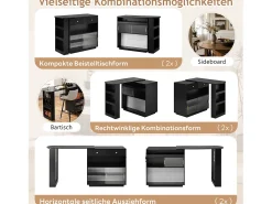 Bar/aparador extensível com dobradiças giratórias - 120 x 50 x 95,5 cm - com porta + prateleiras + iluminação LED + 2 gavetas - MDF - preto