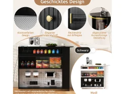 Bar/aparador extensível com dobradiças giratórias - 120 x 50 x 95,5 cm - com porta + prateleiras + iluminação LED + 2 gavetas - MDF - preto