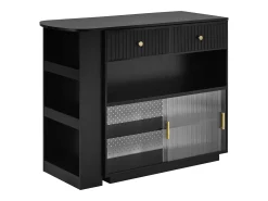Bar/aparador extensível com dobradiças giratórias - 120 x 50 x 95,5 cm - com porta + prateleiras + iluminação LED + 2 gavetas - MDF - preto