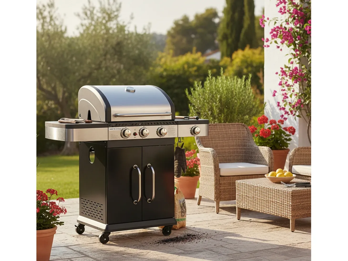 Barbecue a gás FIDGI 3 com termómetro - 3 queimadores + fogão de 11,5kW