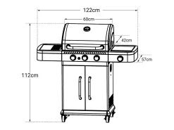 Barbecue a gás FIDGI 3 com termómetro - 3 queimadores + fogão de 11,5kW
