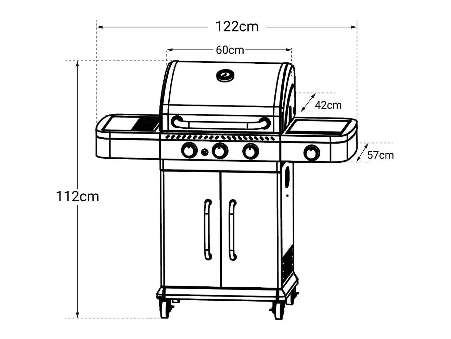 Barbecue a gás FIDGI 3 com termómetro - 3 queimadores + fogão de 11,5kW