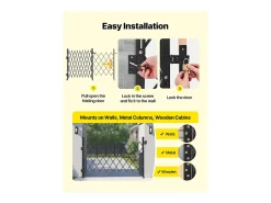 Barreira de Segurança SucceBuy Extensível de 190 x 131 cm, Portão de Tesoura Simples, Travável e Retrátil, em Aço Sólido, para Entrada, Garagem