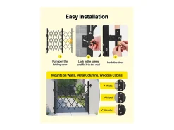 Barreira de Segurança SucceBuy Extensível de 110 x 131 cm, Portão de Tesoura Simples, Travável e Retrátil, em Aço Sólido, para Entrada, Garagem