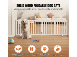 Barreira de Segurança SucceBuy 61 x 204 cm Porta Dobrável e Autoportante para Cães, Barreira para Animais de Estimação, Branca