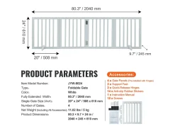 Barreira de Segurança SucceBuy 61 x 204 cm Porta Dobrável e Autoportante para Cães, Barreira para Animais de Estimação, Branca