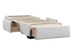 Base de cama com gavetas 90 x 190 cm em tecido bege - Com pés - KOLANE de YSMÉE