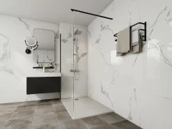 Base de chuveiro extra plana de pousar ou de encastrar cortável resina SMC, com sifão, branco C140 x L90 MIRNOSA