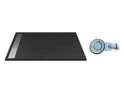 Base de chuveiro extra plana preto resina SMC de pousar ou de encastrar cortável, com sifão, C160xL90 cm LYROSA