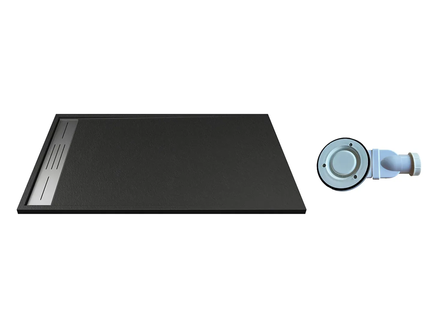 Base de chuveiro extra plana preto resina SMC de pousar ou de encastrar cortável, com sifão, C160xL90 cm LYROSA