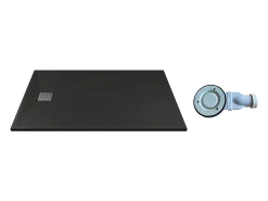 Base de chuveiro extra plana resina SMC de pousar ou de encastrar cortável com sifão preto C120xL80 cm MIRNOSA