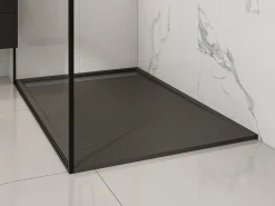 Base de chuveiro extra plana de pousar ou de encastrar cortável resina SMC preto, com sifão, C140 x L90 cm LYROSA