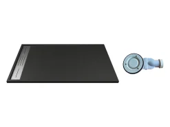 Base de chuveiro extra plana de pousar ou de encastrar cortável resina SMC preto, com sifão, C140 x L90 cm LYROSA