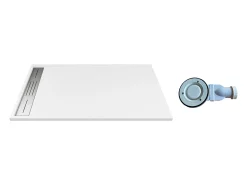 Base de chuveiro extra plana branco em resina SMC de pousar ou de encastrar cortável com sifão C140xL80 cm LYROSA