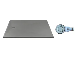 Base de chuveiro extra plana de pousar ou de encastrar cortável resina SMC cinza, com sifão, C140 x L90 cm MIRNOSA