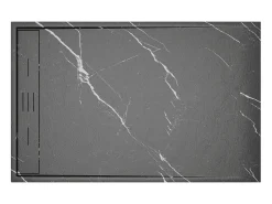 Base de chuveiro preto marmorizado extra-plano em resina SMC cortável, com sifão, 140x90 cm, LYROSA