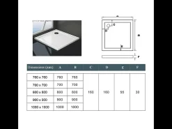 Base de duche Quadrado Branco 100x100x3cm+Acessórios de drenagem-AICA