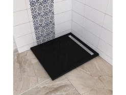 Base de duche Quadrado 100x100x3cm extra plano RESIN SLATE GEL COAT Preto,Válvula incluída,Antiderrapante-AICA